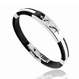 Stainless Steel Snake Plate Black Rubber Bracelet