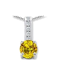 Original Star K (tm) Round 7mm Simulated Citrine Pendant in 925 Sterling Silver