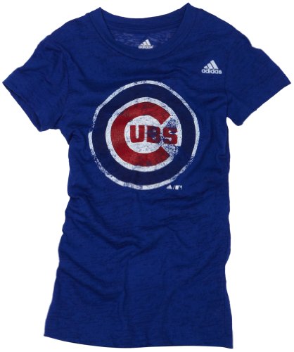 MLB Girls' Chicago Cubs Short Sleeve Longer Length Burnout Tee, Royal, Medium