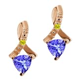 0.44 Ct Trillion Blue Tanzanite and Canary Diamond 14k Rose Gold Earrings