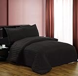 3 Pieces Black Cotton Jacquard Stripe Reversible Duvet Cover with Shams Set ....