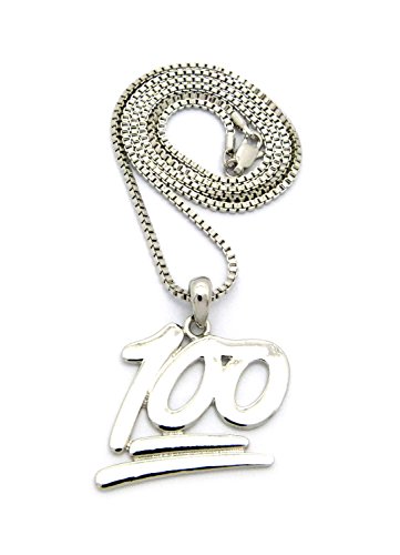 NYFASHION101Solid Perfect Score 100 Emoji Pendant 2mm 24" Box Chain Necklace