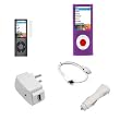 USB Data Cable + USB Car Charger + USB Home Charger + Purple Rubber Silicone Skin Case + Clear Reusable LCD Screen Protector for Apple Ipod Nano Chromatic 8GB 16GB 4G 4th Generation