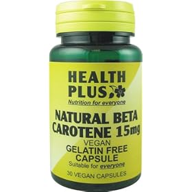 Health Plus Natural Beta Carotene 15mg Vitamin A Supplement - 30 Gelatin Free Vegan Capsules