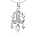 Aristocratic and Elegant: Sterling Silver entwined Fleur de lis Style Chandelier Pendant with White Cultured Pearls and CZ Diamond
