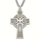 41pEqb%2Bm7XL. SL160  Sterling Silver 1 1/8 Engraved Trinity Celtic Cross Necklace on 18 Chain