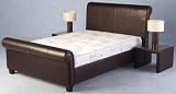 BROWN FAUX LEATHER KING SIZE SLEIGH BED – NEXT DAY DELIVERY