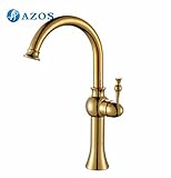 AZOS 洗面器の蛇口 黄銅製 金色 単穴 台付 冷熱混合水栓 MPDKZ073G-2
