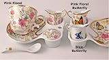 Porceline 5 Piece Tea Gift Set with Saucer, Cup, Spoon, Cream Pitcher - Pink Floral