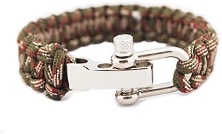Bracelet with Stainless Metal Bow Shackle - Army Green Camouflage Style