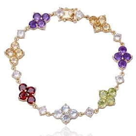18k Yellow Gold Overlay Sterling Silver Multi-Gemstone Flower Bracelet, 7.25 by Amazon.com Collection