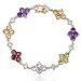 18k Yellow Gold Plated Sterling Silver Multi-Gemstone Flower Bracelet, 7.25"