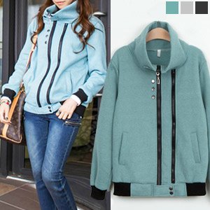 (イイネショップ) eeNeshop ハイネック カラー ダブル ジップ スウェット