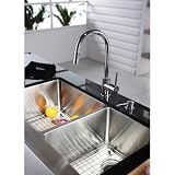 36 in. Farmhouse 70/30 Double Sink & Faucet w Soap Dispenser