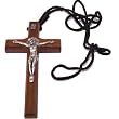 Saint Benedict Wooden Crucifix pendant w/ CSSMI medal - thick (9cm or 3.54") - (pendant cord is 2 x 30cm in length) - Imported