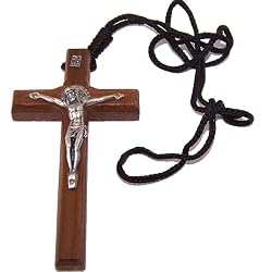 Saint Benedict Wooden Crucifix pendant w/ CSSMI medal - thick (9cm or 3.54") - (pendant cord is 2 x 30cm in length) - Imported