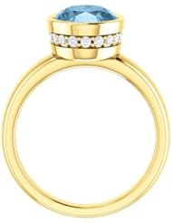 14K Yellow Gold 10.00x8.00mm Oval Cut Sky Blue Topaz and Diamond Ring -- LIFETIME WARRANTY