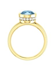18K Yellow Gold 10.00x8.00mm Oval Cut Sky Blue Topaz and Diamond Ring -- LIFETIME WARRANTY