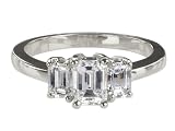 18k White Gold Emerald Cut 3-Stone Diamond Ring (GIA certified 0.71 ct Center, 1.36 cttw, F Color, VS1 Clarity), Size 6
