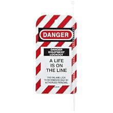 North Safety "Danger Equipment Lockout - A Life Is On The Line" Styrene Tag with Reverse Side Dismissal Warning, 5-3/4" Length, 3" Width
