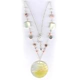 Sterling Silver Mother of Pearl and Sea Bamboo Necklace W/ Large Mother of Pearl Circle Drop 18+2in