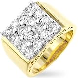 CZ Ring For Men - 14K Gold Plated Mens Pave CZ Ring