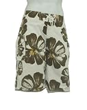Mens Board Shorts, White Brown Flower