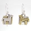 Square Sterling Silver and Brass Horse Earrings, #8926