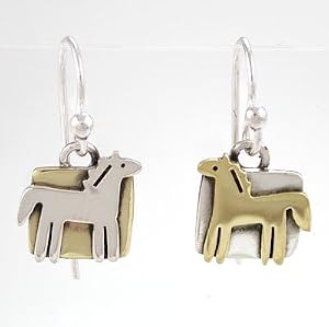 Square Horse Dangle Earrings in Sterling Silver and Brass, #8926