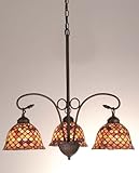IMAGE OF Meyda Tiffany 74045 3-Light Chandelier, Mahogany Bronze Finish with Amber/Burgundy