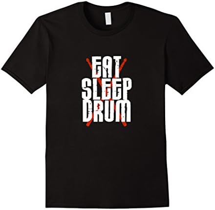 Men's Eat Sleep Drum T-shirt Drumming Sticks Band Tee Gift Idea Large Black