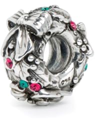 Novobeads Wreath Silver w/ Crystals Charm Bead - Made in USA w imported materials - Fits all major bead bracelets