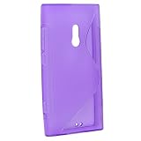 TPU Rubber Skin Case for Nokia Lumia 800, Clear Dark Purple S Shape