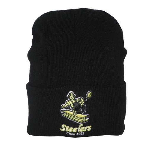 Adult NFL Pittsburgh Steelers Warm Ski & Skate Roll Up Beanie / Winter Hat - One Size Fits All - Black