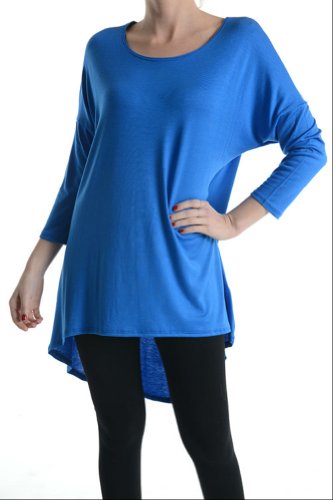 Women's Solid Color & Stripe Rayon Span High Low Tunic with 3/4 Sleeves