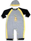 Beyond Basics Kids - Infant Baby Boys Long Sleeved Coverall with Matching Cap, Blue, Yellow (Size 24Months)