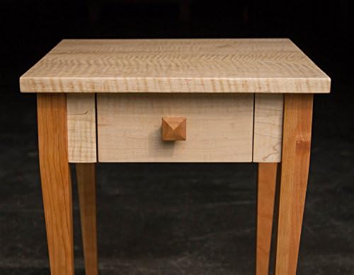 Shaker-Inspired Custom Hardwood 16" x 16" Square Side Table Nightstand with Drawer in Cherry and Curly Maple. Custom Made to Order, Low-VOC, Shipping Included