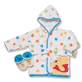 Disney Pooh Hooded Robe with Novelty Slippers, White/Blue, 0-9 Months