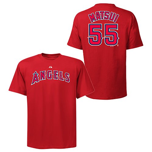 Los Angeles Angels Of Anaheim Hideki Matsui Youth Name & Number T-Shirt By Majestic Athletic Small