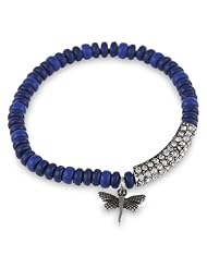 NINE WEST VINTAGE AMERICA "Desert Gem" Denim, Crystal with Bird Motif Stretch Bracelet, 2.3"