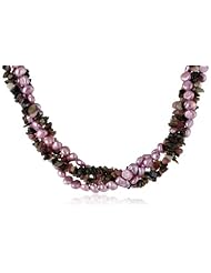 Lavender Baroque Freshwater Cultured Pearl and Tourmaline Chip Twister Gold Tone Shortener Necklace Set, 36"