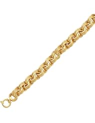 8" 14K Yellow Gold 12.5mm (1/2") Inter Connect Stackable Textured Polished Round Tube Ring Link Fancy Bracelet w/ Spring Ring Clasp