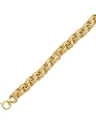 14 Karat 8" Yellow Gold Shiny Textured Fashion Link Bracelet With Pear Shape Clasp