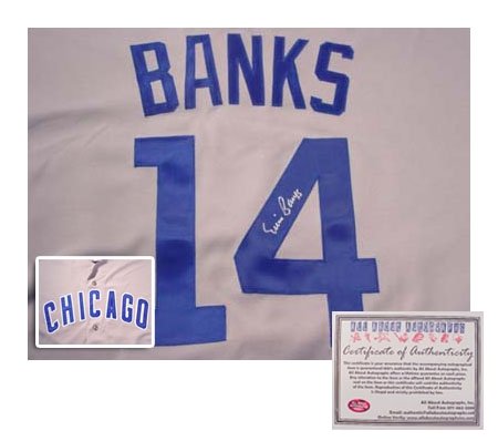 Ernie Banks Chicago Cubs Autographed/Hand Signed Authentic Style Majestic Grey Road Jersey