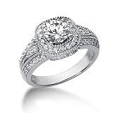 1.25 Ct Diamond Engagement Ring 14k White Gold Round Cut Antique Pave Style SI3 H