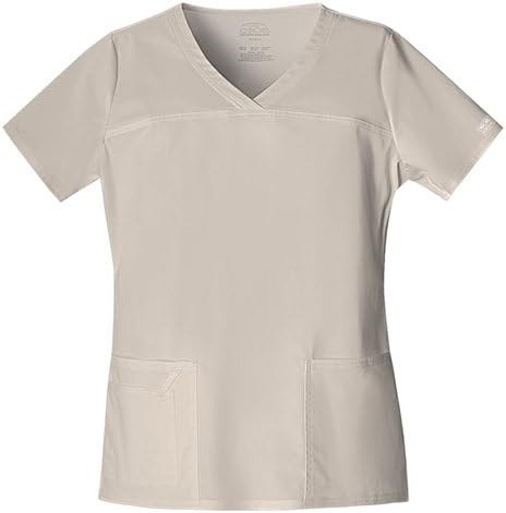 Cherokee Workwear Scrub Top Women's V-Neck Top Color Khaki (Medium)