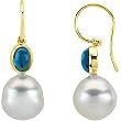 14K Yellow Gold Paspaley South Sea Cultured Pearl and London Blue Topaz Earrings - 11.00mm