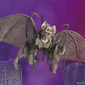 22 INCH - DELUXE CREEPY HANGING SKULL BAT! HALLOWEEN DECOR SPECIAL!