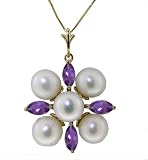 14k Solid Gold 18" Cluster Pearl Necklace with Amethysts