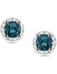 14k White Gold White and Blue Accent Diamond Stud Earrings (0.09 Cttw, G-H Color, I2-I3 Clarity)